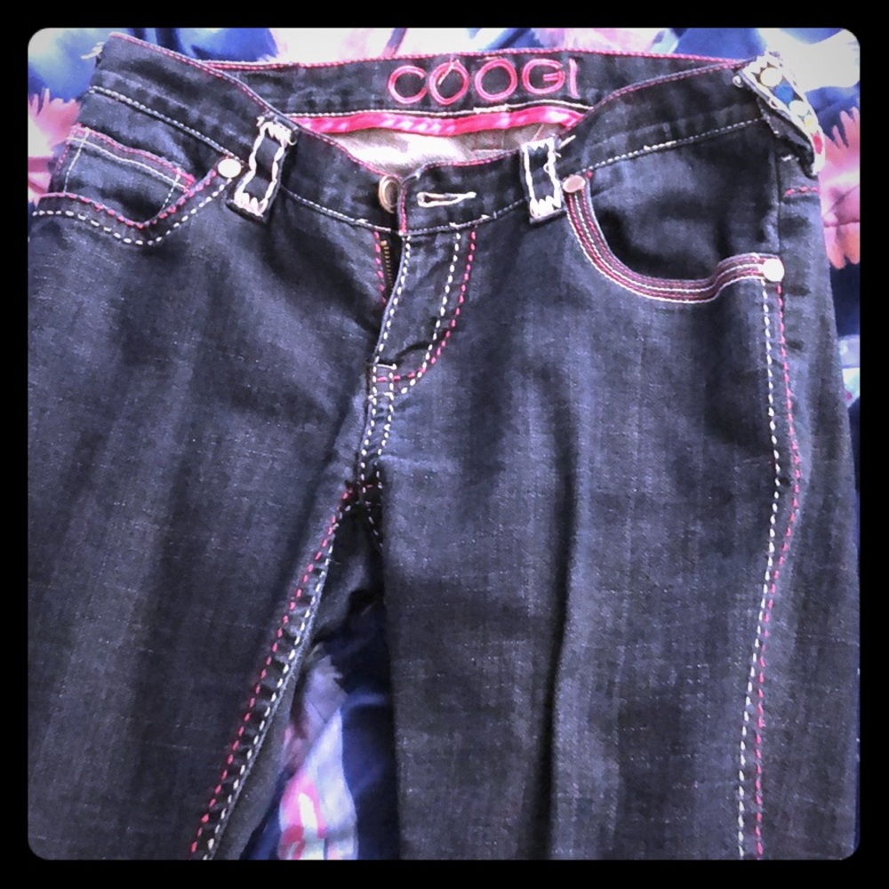 Authentic Coogi Jeans w/ pink & white outline